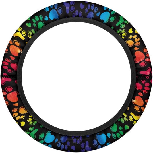 Neon Dog Paw Golf Cart Steering Wheel Cover 13-14 Inch Anti-Slip Golf Cart Steering Wheel Covers Stretchable Accessories for Club Car, Easy to Use and Clean