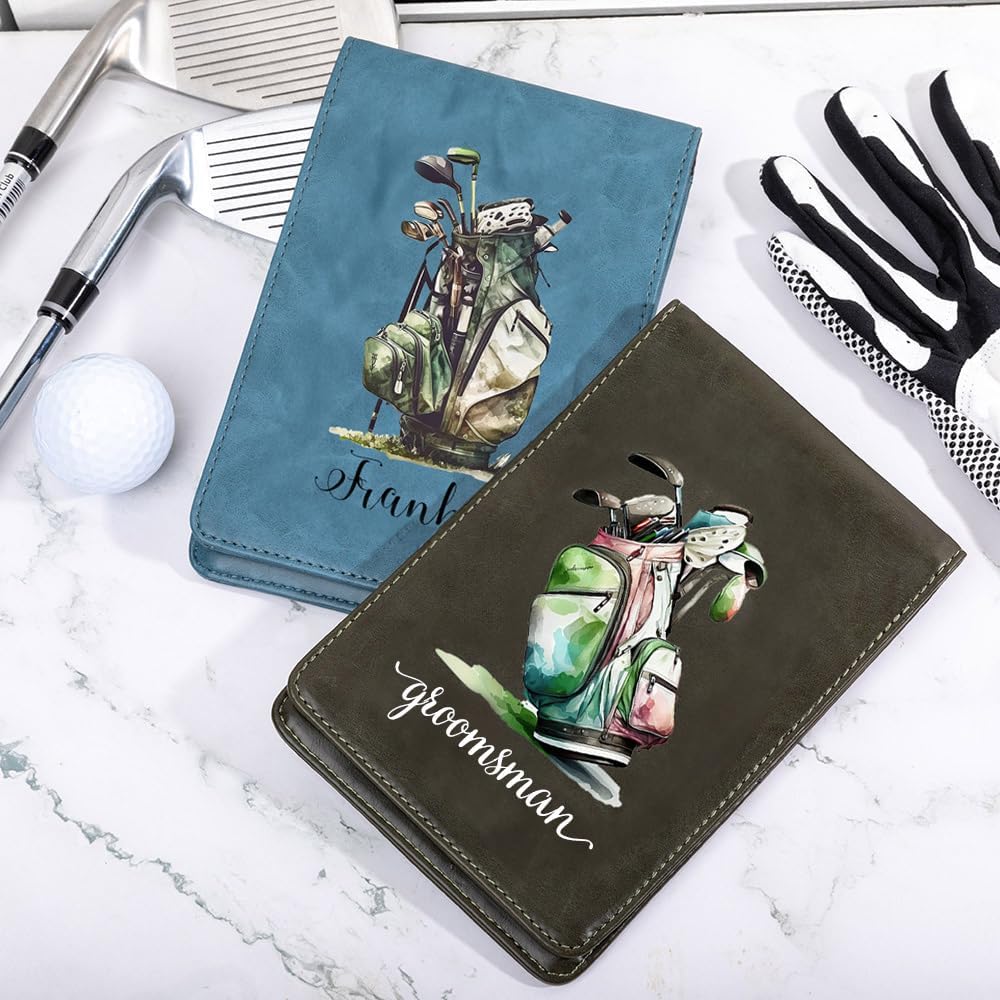 Personalized Leather Golf Scorecard Holder Customize Name Golf Yardage Book Cover Accessories Father Day Christmas Birthday Gifts for Men Women