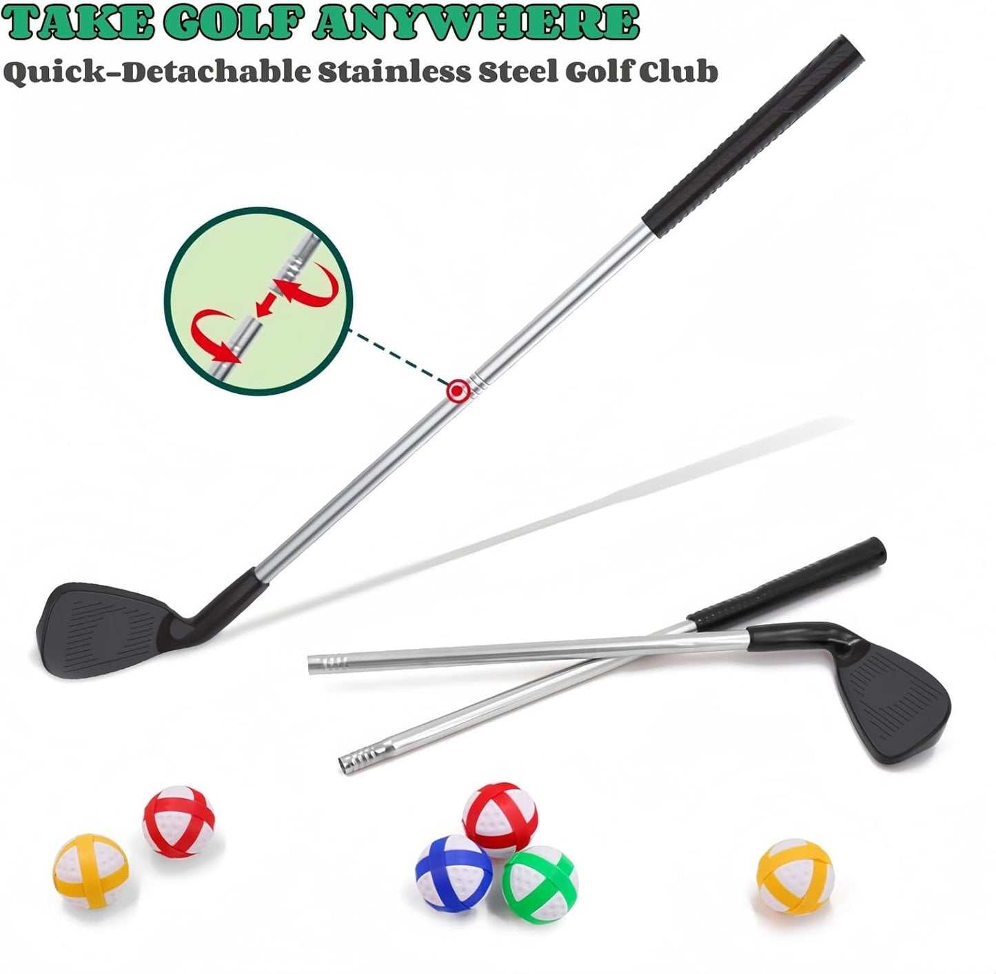 Golf Chipping Game with Stand, 4 in 1 Battle Golf Game with Putting Mat, 16 Sticky Balls, 8 Bean Bags, 6 Axes, 2 Soccer Balls, Indoor Outdoor Chip Sticky Practice Set for Teen & Adult