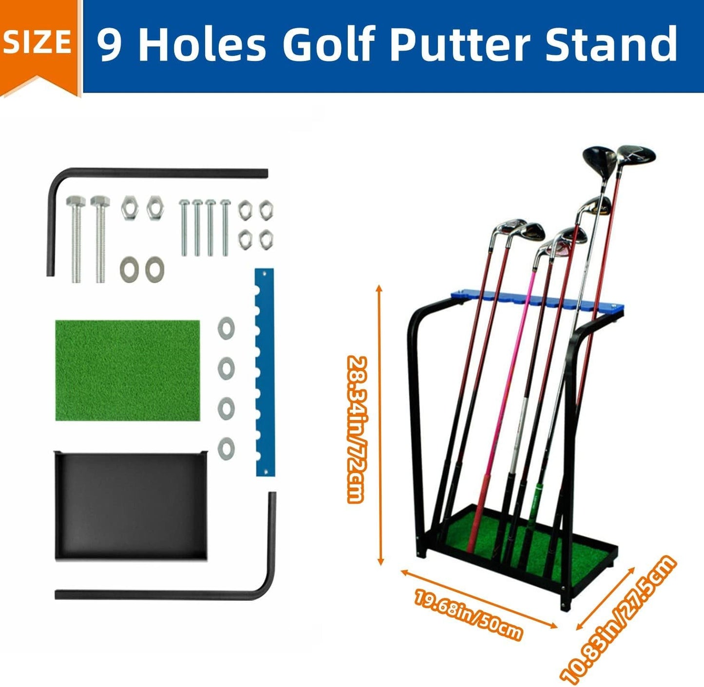 Nisorpa Golf Club Rack Golf Club Organizer 9 Clubs Golf Putter Stand Holder -Indoor Display Rack Metal Golf Club Display Rack for Storage Sports Outdoors Wall Garage