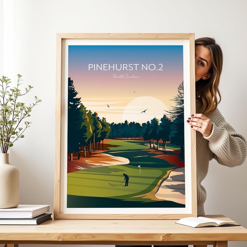 US Open Pinehurst No.2 Golf Print, US Open North Carolina, North Carolina Golf Art, Vintage Golf Print, Golf Championship Wall Decor, Scenic Golf Landscape (Unframed) (11x14)