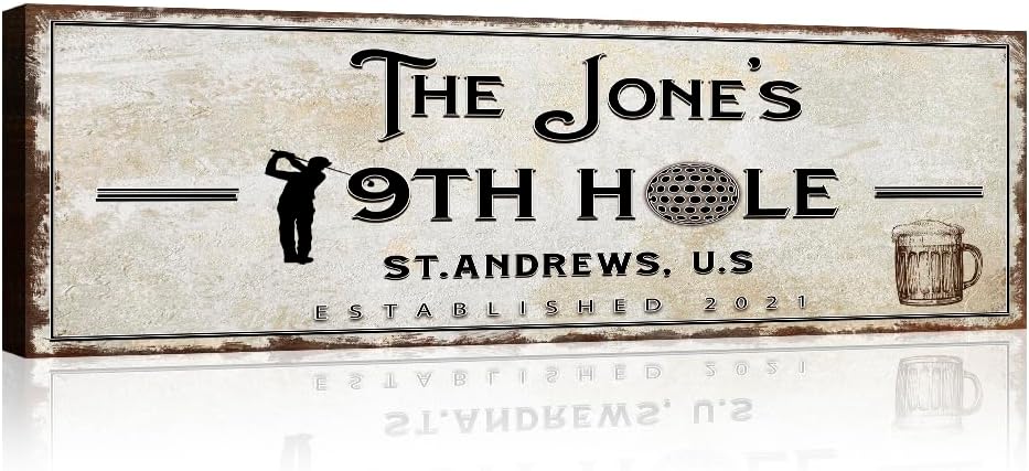 TAILORED CANVASES Golf Art Decor - Personalized Vintage Golf Wall Art Sign for Man Cave, Bedroom, Basement, Home Bar and Custom Gift for Husband, Dad, Wedding & Anniversary - 19th Hole Sign, 48"x16"