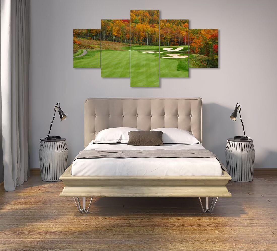 chenchenArt Sequoyah North Carolina Mountains Golf Course Wall Art for Living Room Bedroom Bathroom Home Decorations Golf Course Picture Poster Canvas Prints Framed Ready to Hang(60''W x 32''H)