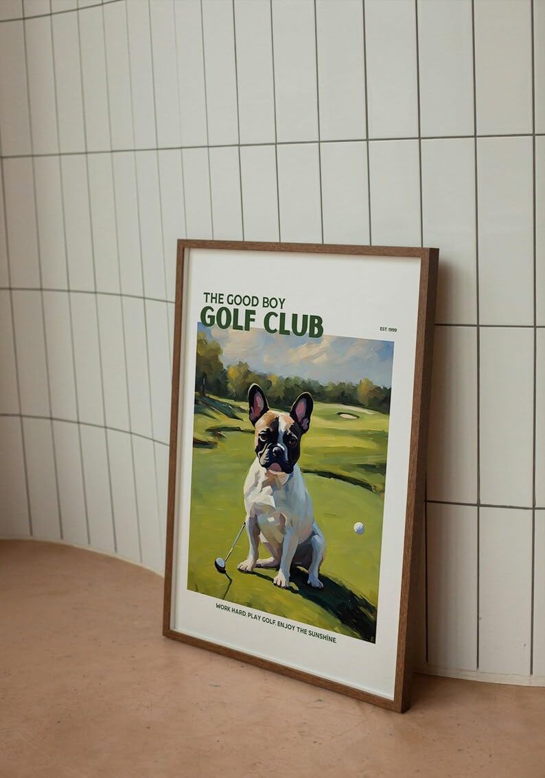 Nationcog Good Boy Golf Club Poster, French Bulldog Dog on Golf Course Wall Art, Funny Retro Golf Print, Unique Gift for Golf Lovers, Frenchie Owners, Husband or Dad (Unframed) (9x11)