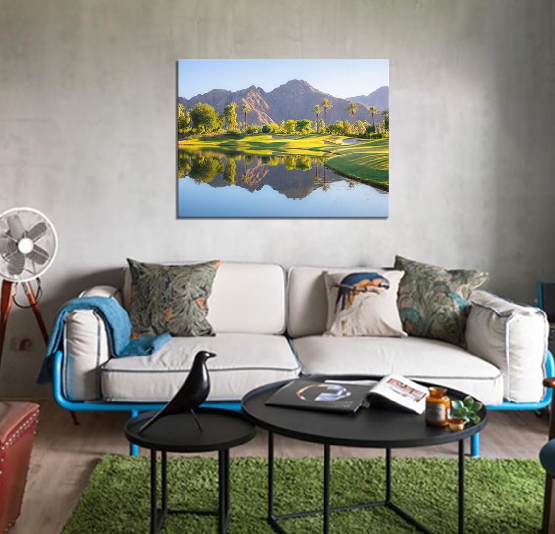 HJY Art USA Golf Course Wall Art California Golf Wall Decor Blue Green Landscape Painting Poster for Home Decor Living Room Bedroom Office Club Gym Framed Artwork Ready to Hang (18 x 24 inch)
