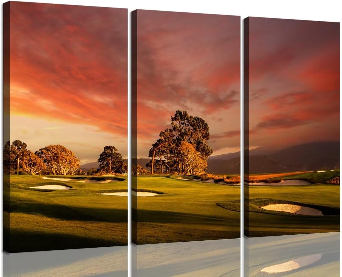 USA Coastline Golf Course Wall Art for Living Room Bedroom Bathroom Home Decorations Golf Course Pictures Posters Framed Artwork Canvas Prints Ready to Hang(12''W x 24''H x3)
