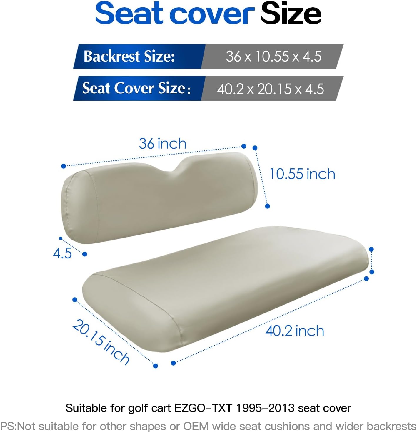 NOKINS Leather Front Golf Cart Seat Covers Fit EZGO TXT 1994-2013/EZGO RXV OEM Ordinary Front Seat Cushion,Smooth and Simple Style,No Stapler, Vinyl Waterproof Replacement Seat Cover, Oyster Grey