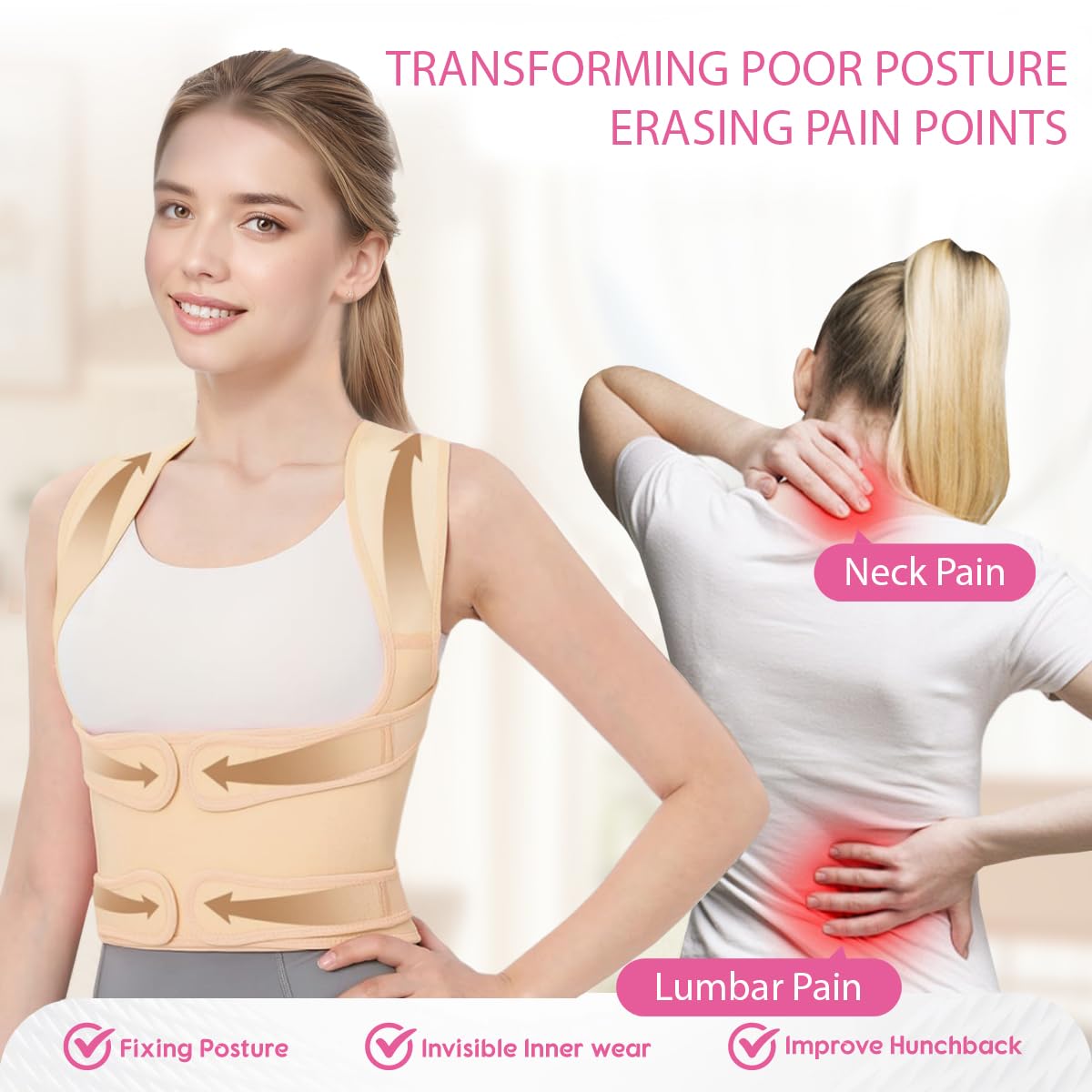 Posture Corrector for Women & Men – Adjustable Back Brace with Full Back Support, Shoulder Straightener for Spine Alignment, Scoliosis, Hunchback & Back Pain Relief (Beige,Large)