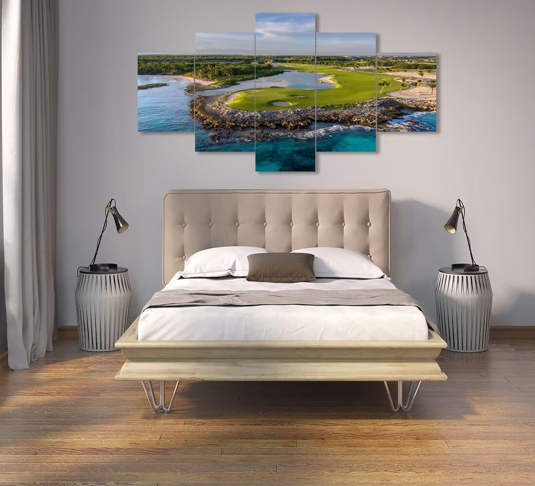 chenchenArt Punta Espada Golf Club Wall Art for Living Room Bedroom Bathroom Home Decorations Golf Course Pictures Posters Canvas Prints Modern Artwork Framed Ready to Hang(60''W x 32''H)
