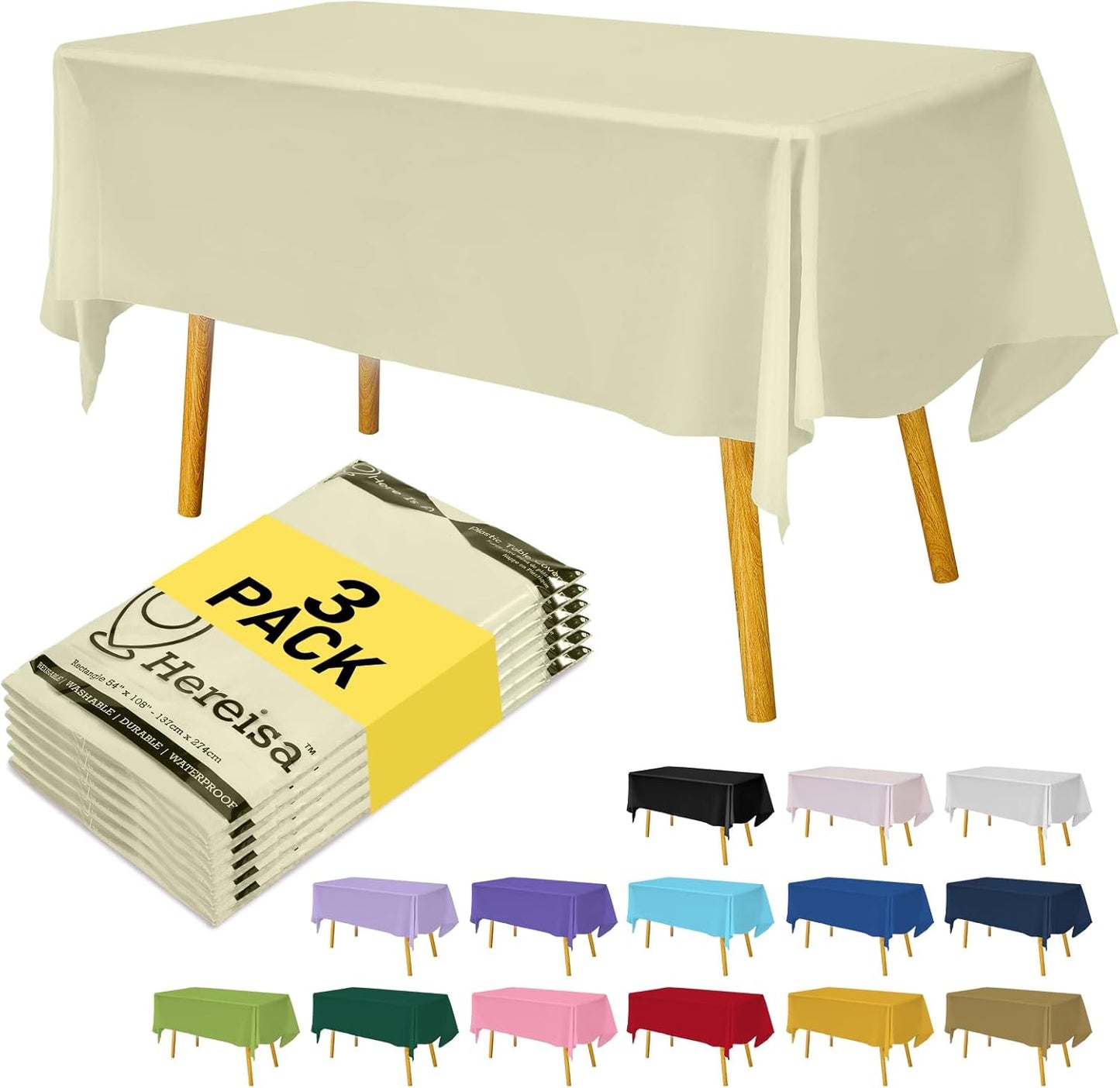 Plastic Ivory Tablecloths 3 Pack Cream Disposable Table Covers 54" x 108" Milky White Table Cloths for Bridal Shower Parties Picnic Engagements Weddings Birthdays, Fits 6 to 8 Foot Rectangle Tables