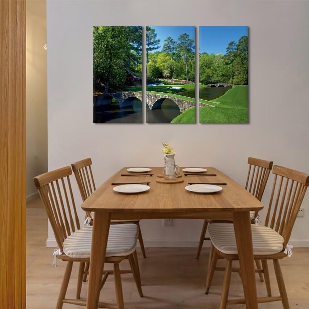 chenchenArt Golf Course Wall Art for Living Room Bedroom Home Decorations Augusta National Golf Course Pictures Posters Canvas Prints Modern Artwork Framed Ready to Hang(14''W x 28''H x3)