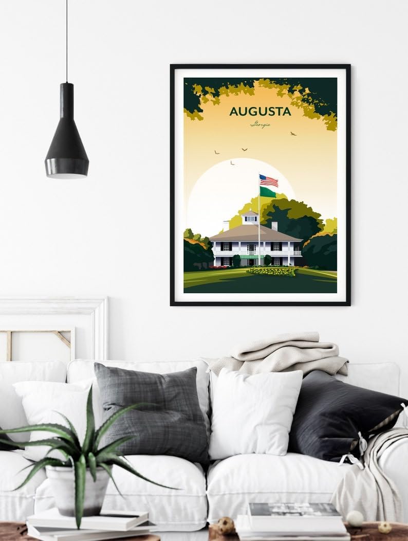 Augusta Golf Print - US Masters Clubhouse, Augusta National Golf Club Poster, Masters Golf Tournament Art, Augusta Georgia Golf Print, Vintage Golf Course Illustration (Unframed) (11x14)