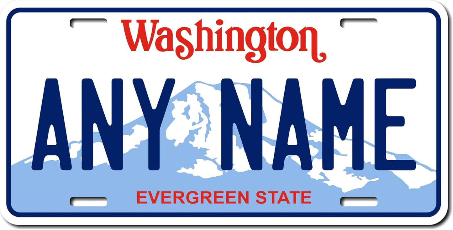 Personalized Washington Souvenir License Plate 6" X 12" (inches) Aluminum. Add Your Name, Text or Numbers.Full Size Novelty Plate - Fits Car and Truck Name Plate Holders VER.1