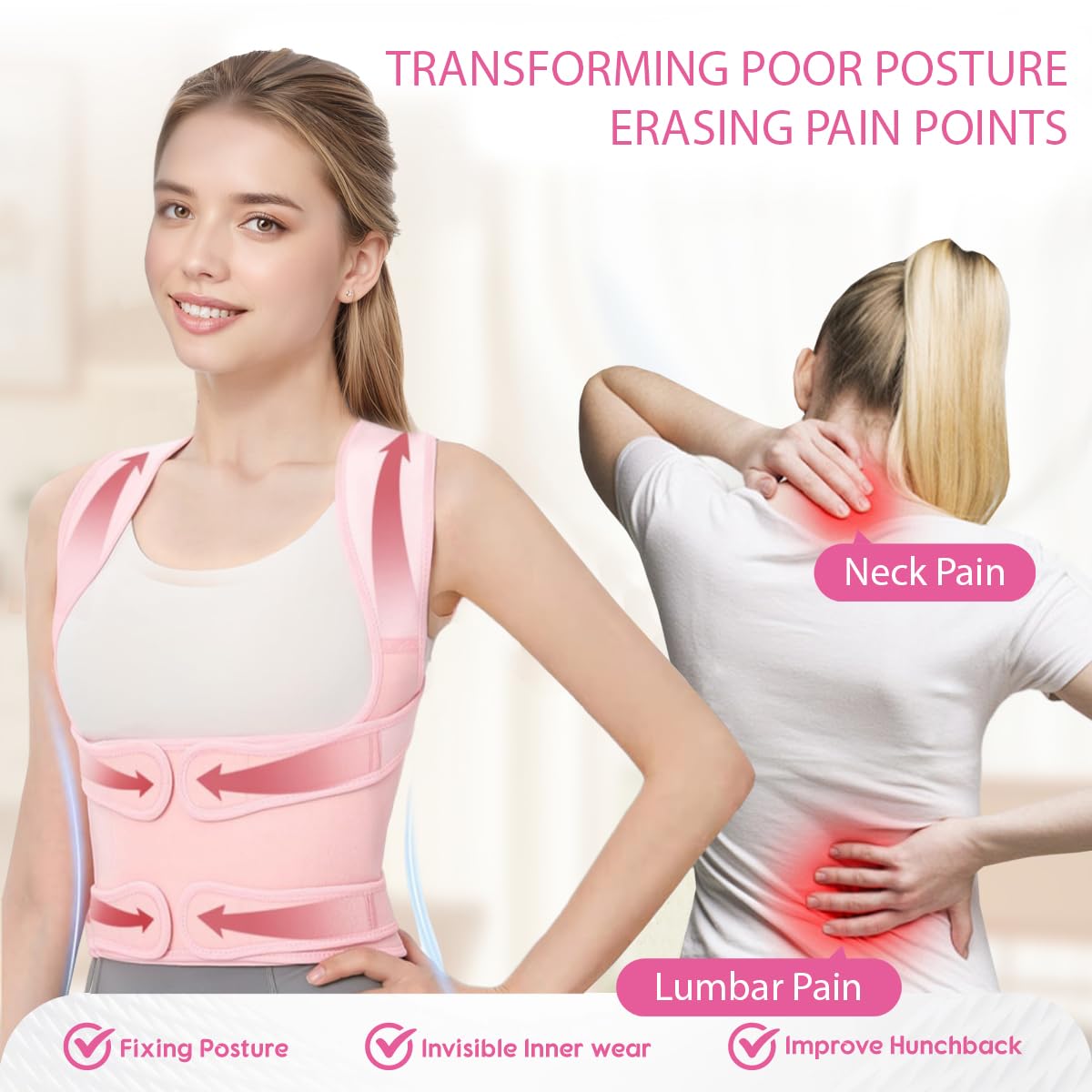 Posture Corrector for Women & Men – Adjustable Back Brace with Full Back Support, Shoulder Straightener for Spine Alignment, Scoliosis, Hunchback & Back Pain Relief (Pink,Medium)