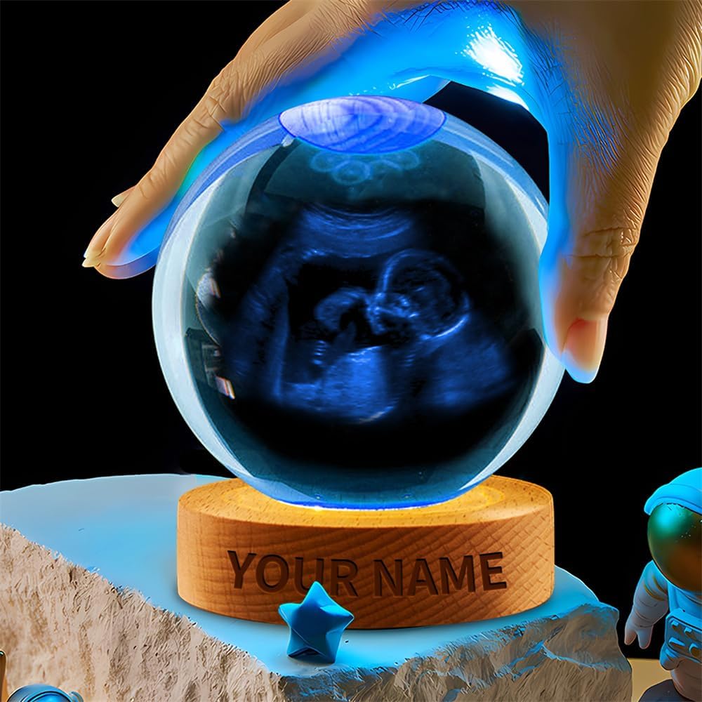 Personalized Baby Ultrasound Crystal Night Light Gift for Women, Custom Name/Number Baby Ultrasound 3D Crystal Ball Night Light Lamp for Bedroom Room Decor Party Bar Christmas Birthday Gift