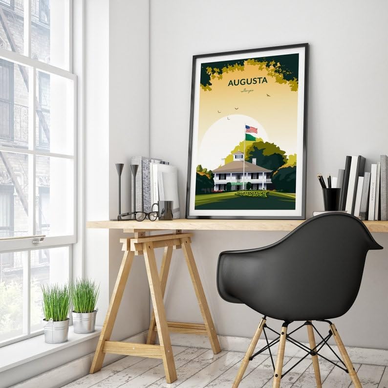 Augusta Golf Print - US Masters Clubhouse, Augusta National Golf Club Poster, Masters Golf Tournament Art, Augusta Georgia Golf Print, Vintage Golf Course Illustration (Unframed) (11x14)
