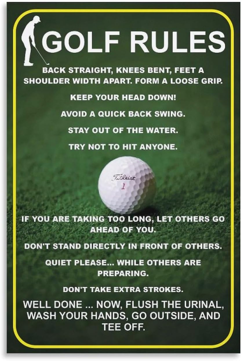 Funny Golf Rules Sign, Unique Man Cave Wall Art, Humorous Golfer Gift, Canvas Painting Posters And Wall Art Pictures Are Used For Room Aesthetics And Decoration 16x24inch(40x60cm)