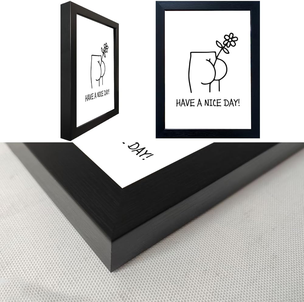 Funny Bathroom Wall Decor, Humoristic Restroom Sign Wall Decor, Black and White Fn Bathroom Wall Art, Framed Minimalist Canvas Print Painting for Decor