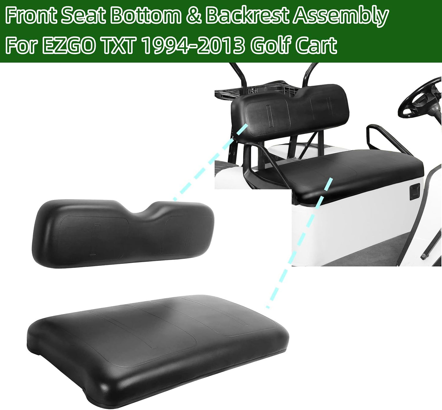 Golf Cart Seats Front Seat Bottom & Seat Back Assembly for EZGO TXT/Medalist 1994-2013 Models, Replaces OEM # 71751-G04, factory size (Seat Set Black)