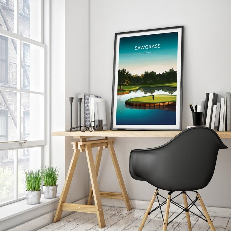 Golf Print - TPC Sawgrass Florida - Island Green 17th Hole, Florida Golf Course Art, Golf Wall Decor, Island Green Illustration, Golf Gift for Him, Scenic Golf Landscape (Unframed) (20x30)