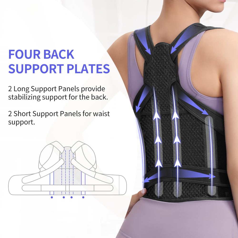 Fit Geno Back Brace Posture Corrector for Women and Men, Shoulder Straightener, Adjustable Full Back Support, Upper and Lower Back Pain Relief - Scoliosis, Hunchback, Hump, Thoracic, Spine Corrector (black, Small)