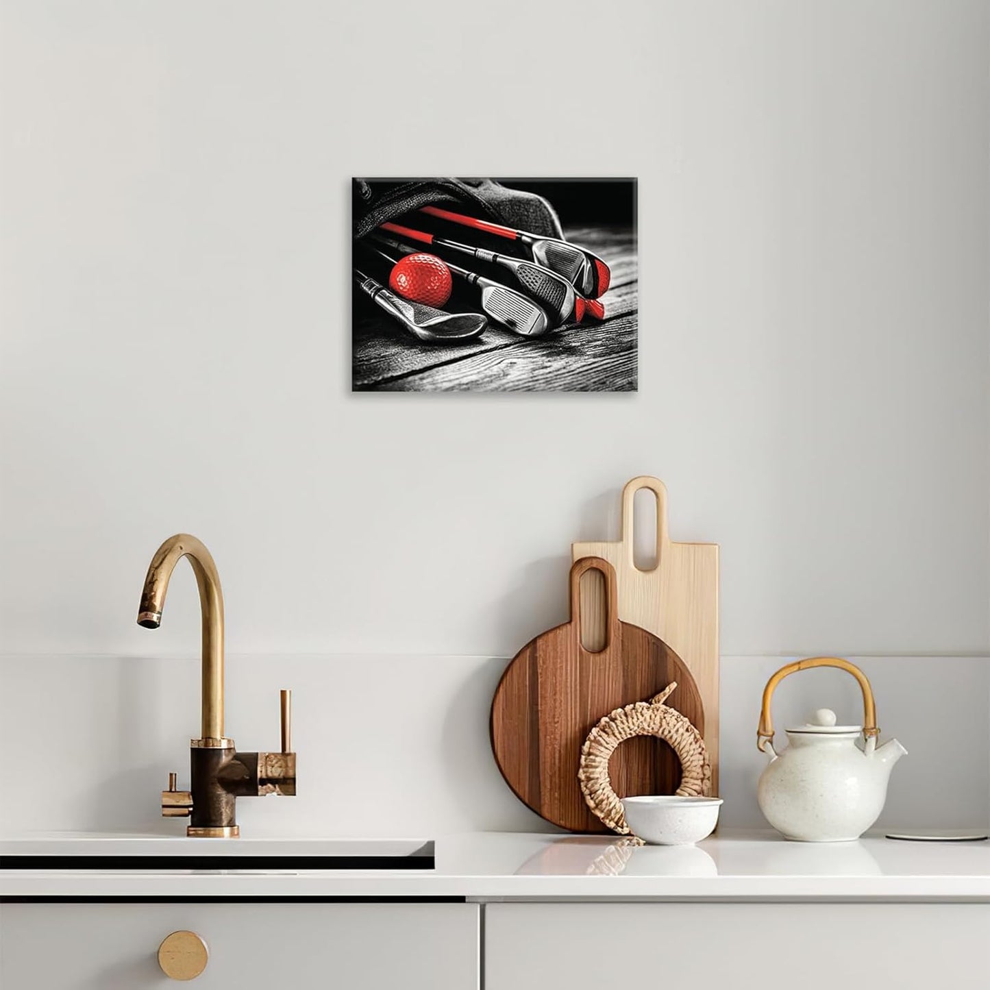 Golf Wall Art, Golf Ball Pictures Wall Decor Black and White Canvas Prints Framed Artwork Paintings Poster Home Office Decorations For Bathroom Bedroom Living Room 24l X 20w