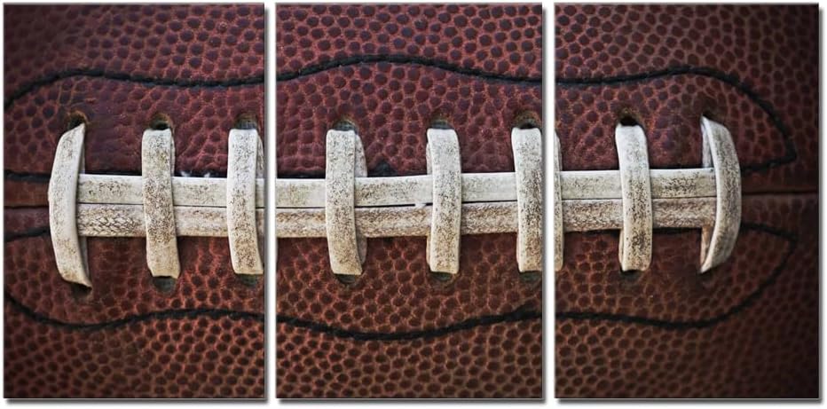 Rugby Canvas Wall Art Dorm Boy Bedroom Gym Decor Extra Large Artwork 3pcs Close up American Football Sport Theme for Nursery Kids Wall Décor Framed 16x24inch