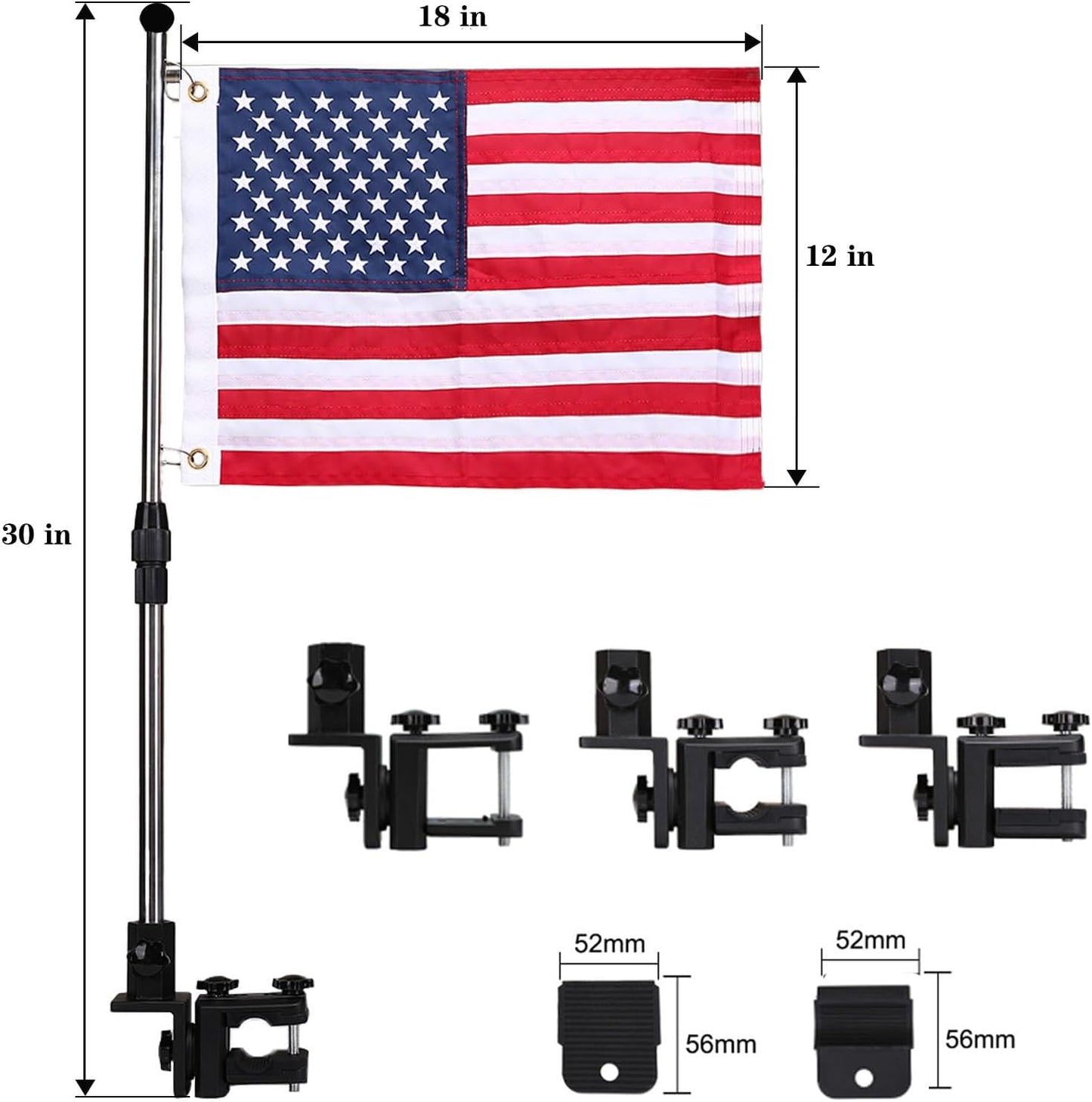 American Flag Pole Kit, Boat Flag Pole kit, 360°Adjustable 12''x18'' Boat Flag Outdoor Flag Pole, American Flag with Pole Kit For Golf Cart, Truck