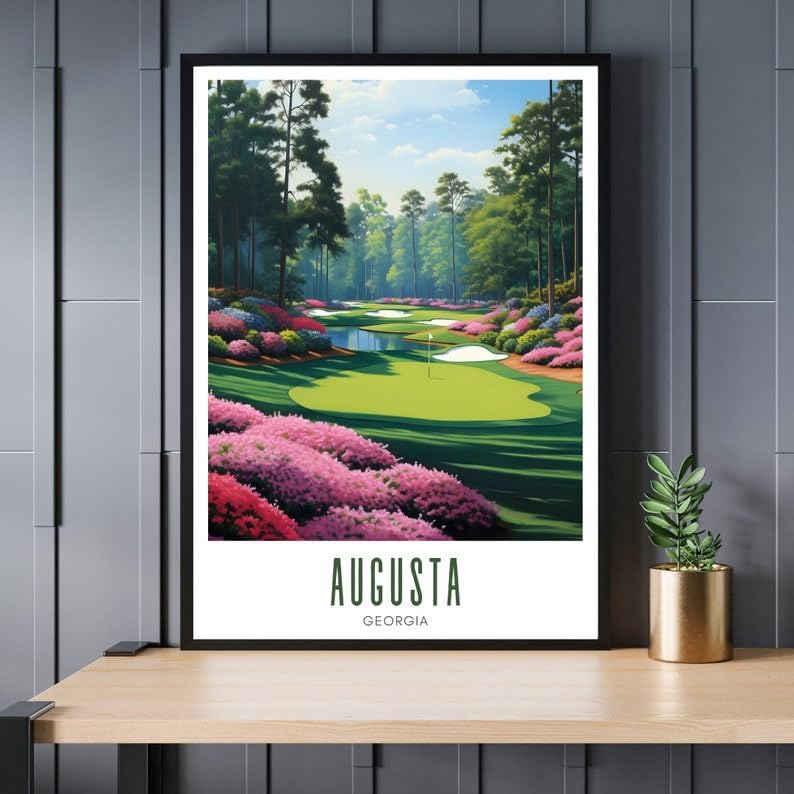 Augusta National Golf Wall Art Poster, Georgia Masters Scenic Print for Living Room or Office, Vintage Floral Course Decor, Gift for Dad or Golf Fans (Unframed) (9x11)
