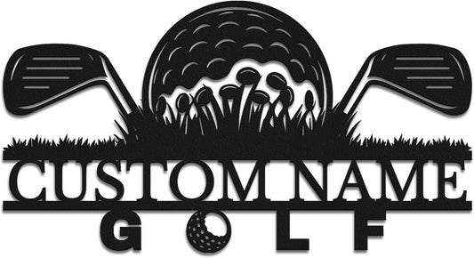 Personalized Custom Crossed Golf Metal Wall Art,Personalized Golfer Name Sign Decoration For Room,Hole Golf Club Decoration (Style-10)
