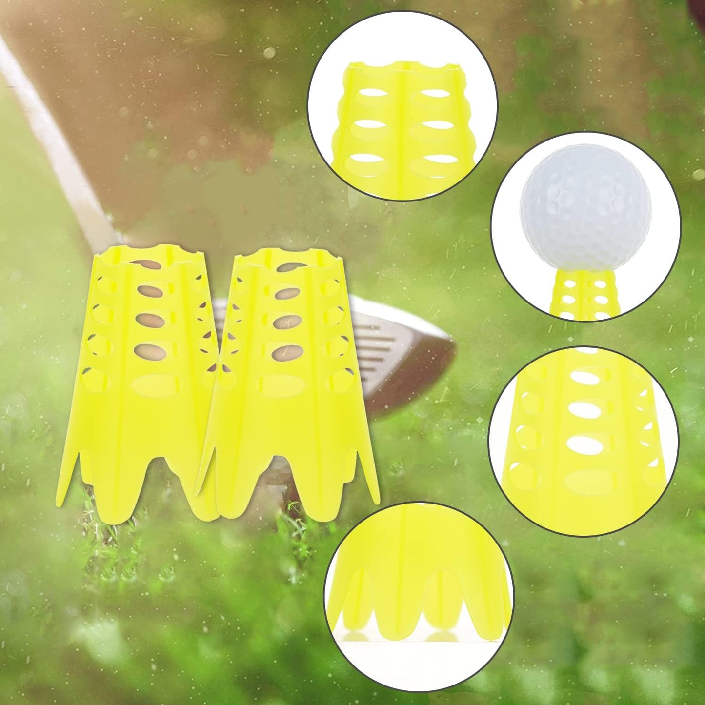 Plastic Golf Tees, 24Pcs Golf Simulator Tees for Home, Outdoor Indoor Golf Tees Simulator Practice Training, Golf Mat Tees for Winter Turf and Driving Range (24pcs Yellow)