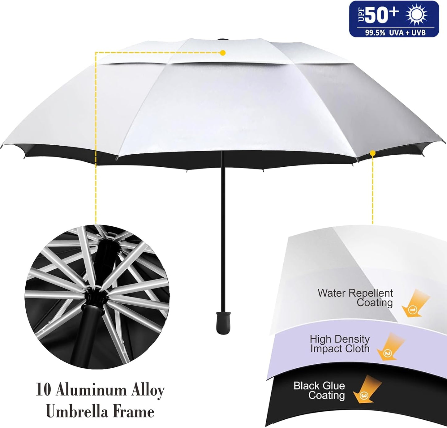 UPF 50+ Golf Umbrella with Adjustable Universal Clamp, Portable Umbrellas for Rain, Manual Open & Close, for Beach Chair, Golf Cart, Stroller, Bleacher, Patio