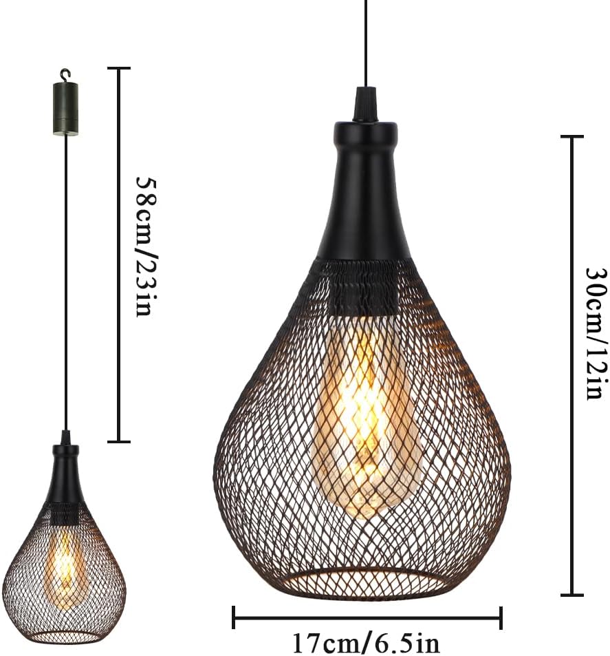 JHY DESIGN Hanging Lamp Set of 2 Battery Operated Cordless Lamps Metal Cage Pendant Light with 6 Hours Timer Great for Parties Patio Events for Indoors Outdoors(Teardrop Shape)