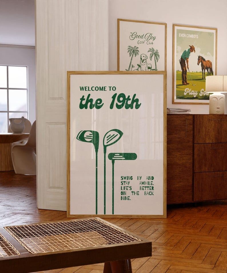 Nationcog Welcome to the 19th Hole Poster, Retro Golf Club Wall Art Print, Vintage Green Typography, Funny Golf Decor for Bar or Man Cave, for Golf Lovers (Unframed) (11x14)