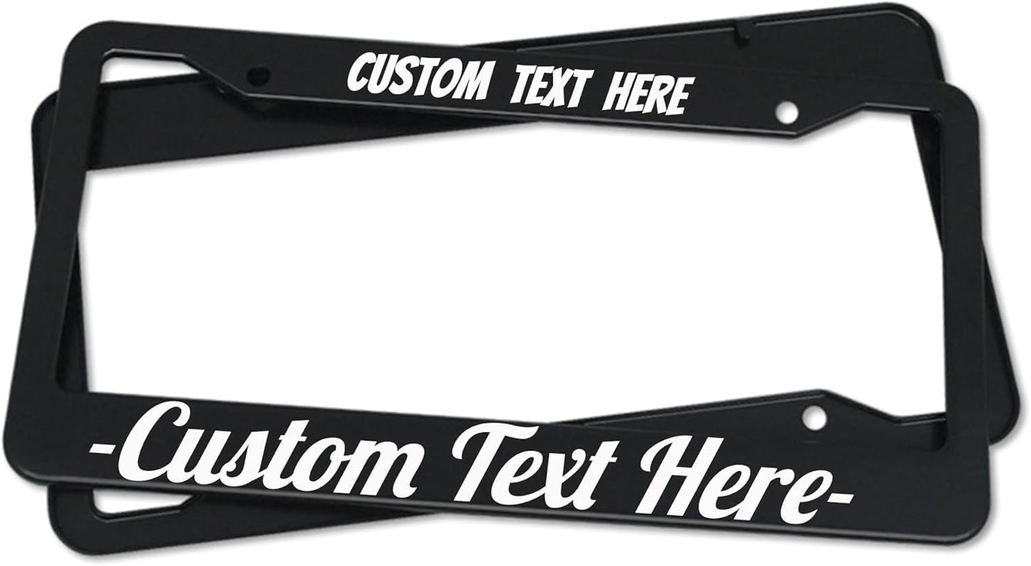 Custom Personalized Metal Engraved Standard Size License Plate Frame,Funny Car Auto Truck Message Plate Holder for Men Women,Silver Text (2 Round Hole)