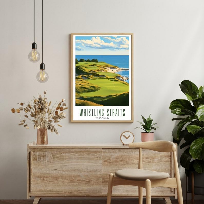 Nationcog Whistling Straits Golf Wall Art Poster, Wisconsin Lakefront Course Print for Home or Office, Vintage Coastal Decor, Golf Gift for Dad, Husband, or Sports Lovers (Unframed) (11x14)