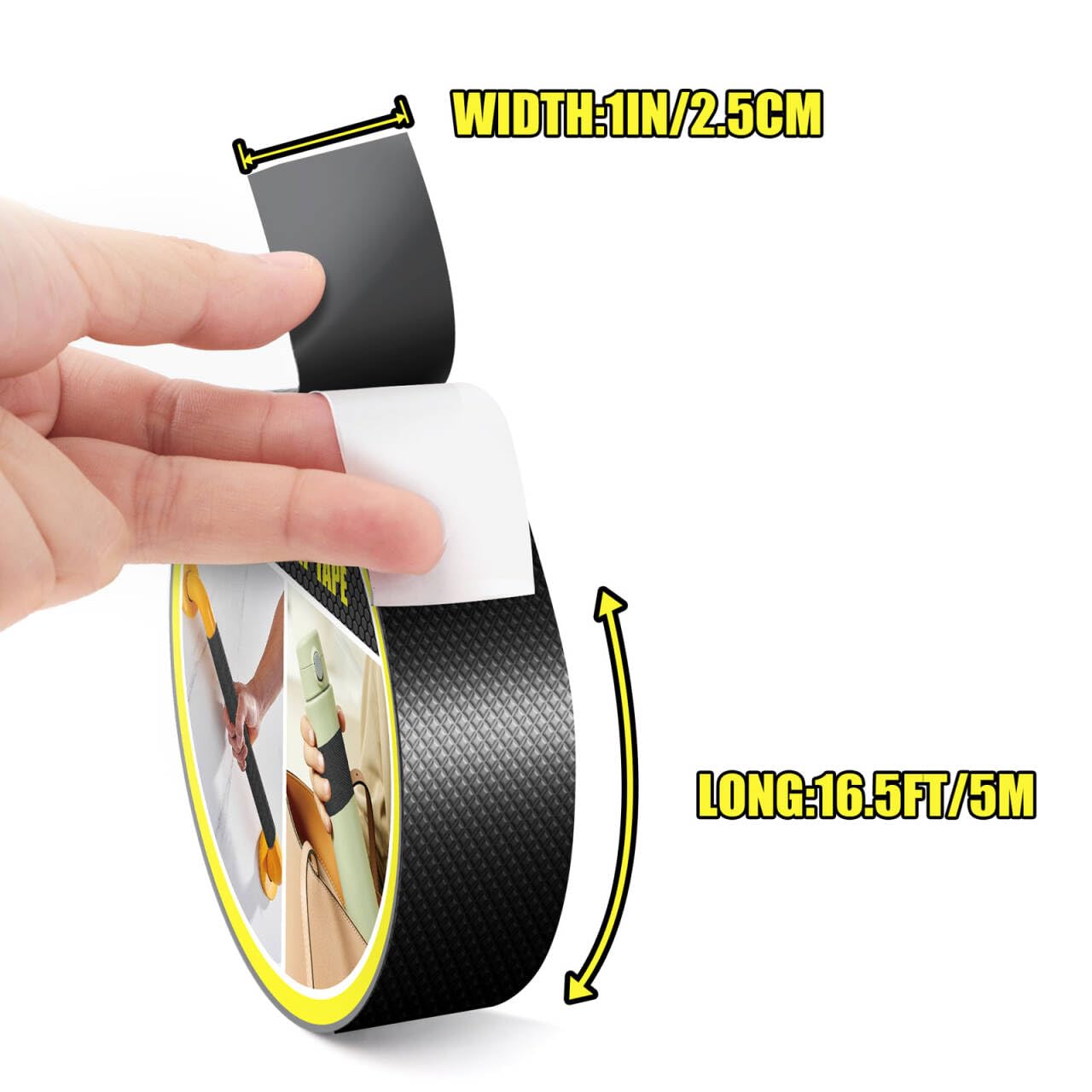 Rubber Grip Tape, 1In x 16.5Ft Ultra Strong Waterproof Anti Slip Tape with Textured Adhesive for DIY Tools & Gadgets, Customizable for Enhanced Comfort & Safety (Black)