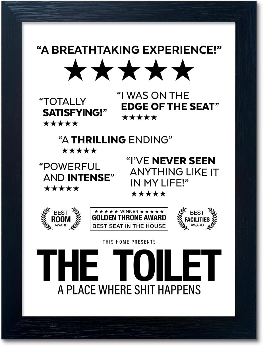 Black and White Bathroom Rules Wall Art, Bathroom Pictures Quote Wall Decor, Framed Toilet Decor Sign, Funny Loo Poop Humor Decorations