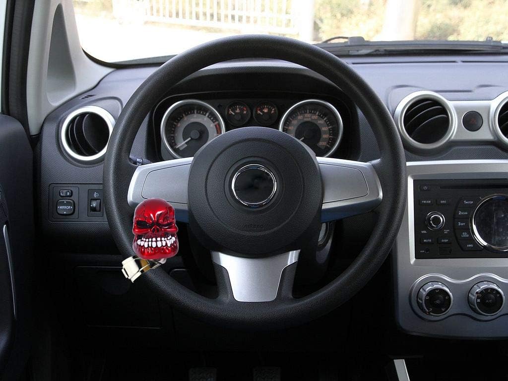 Skull Steering Wheel Spinner Knob Turning Driving Suicide Power Handle Universal Fit Most Vehicles Cars Trucks Tractors Mowers Forklifts Boat Golf Carts (Red)