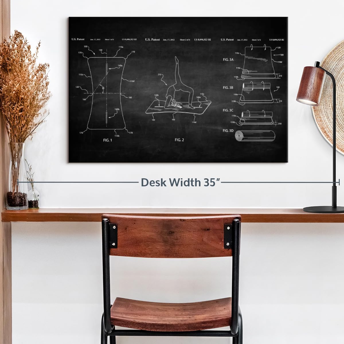 ElephantStock Exercise Mat BW Patent Wall Art - Horizontal Wrapped Canvas - 1-Piece Living Room Wall Decor - Digital Art Patent Canvas Print - Black and White Decor - 24" X 16"