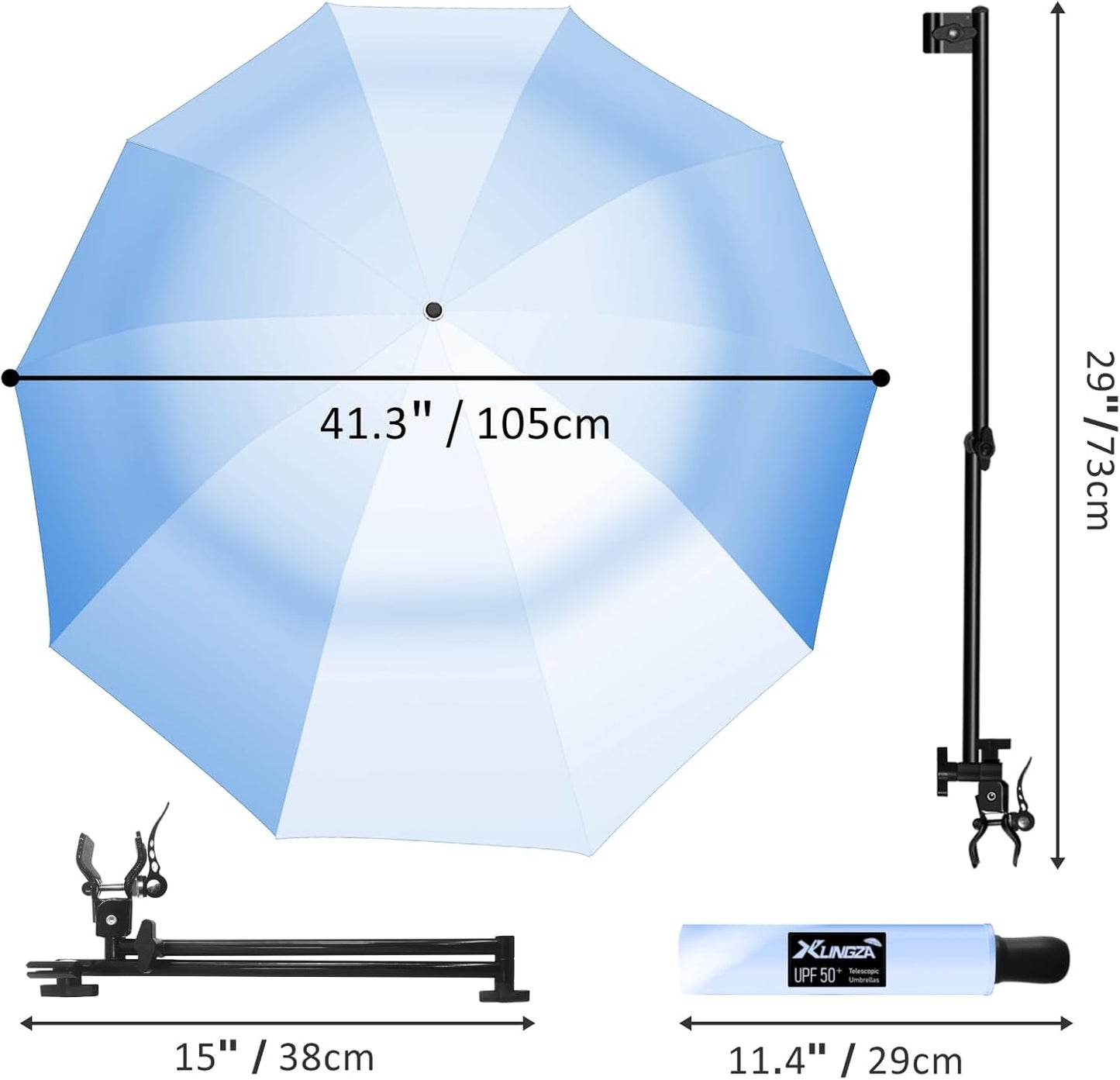 UPF 50+ Beach Umbrella with Adjustable Universal Clamp