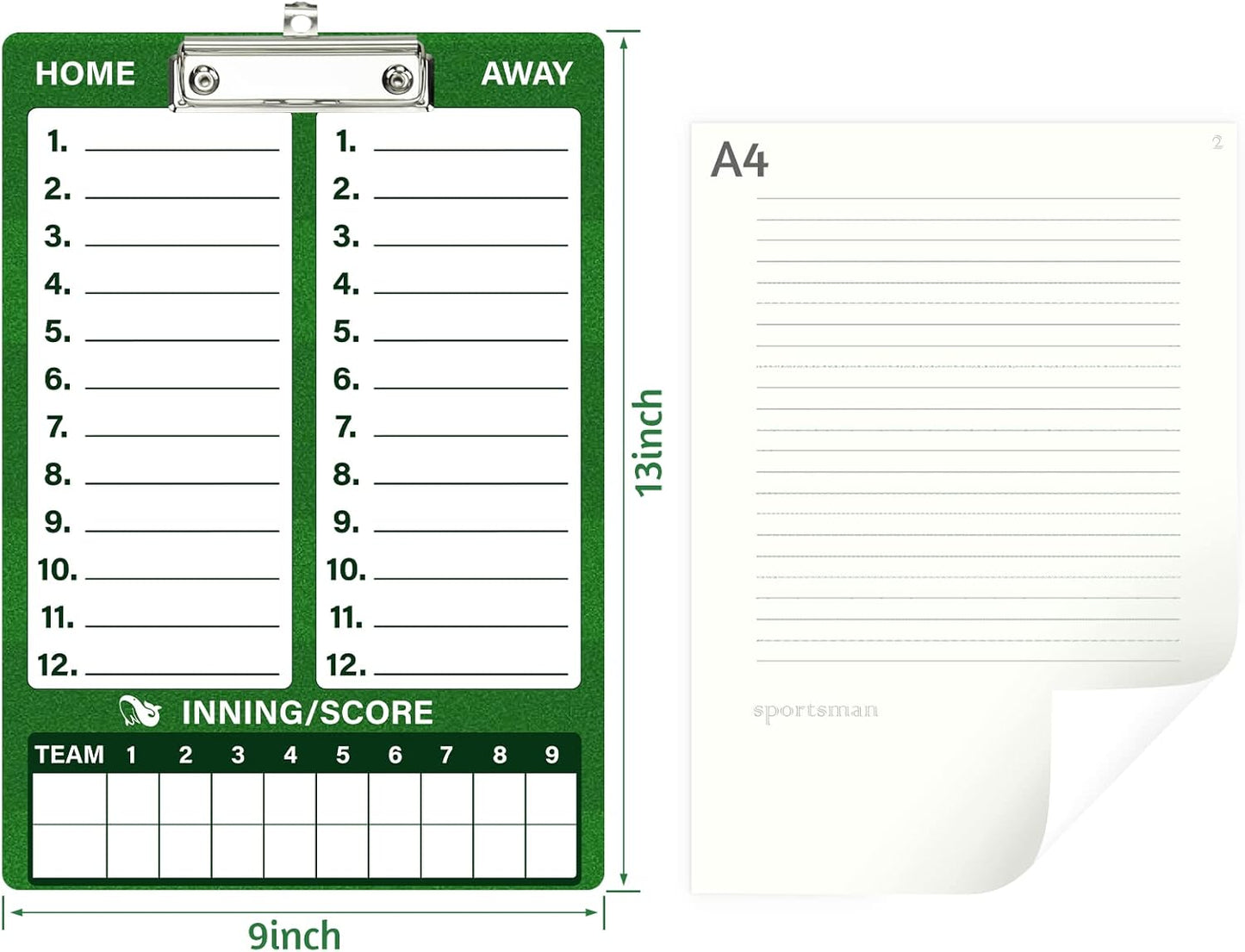 WISYOK Double-Sided Dry Erase Clipboard for Coaches, Baseball, Softball Lineup Board with Marker