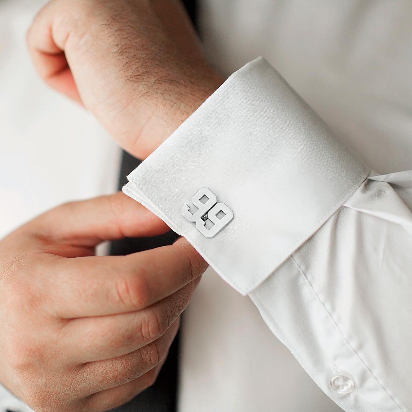 AMITER Mens Cufflinks with Number, Classic Silver Personalized Cuff Links for Men, Sport’s Day Casual or Formal Shirts