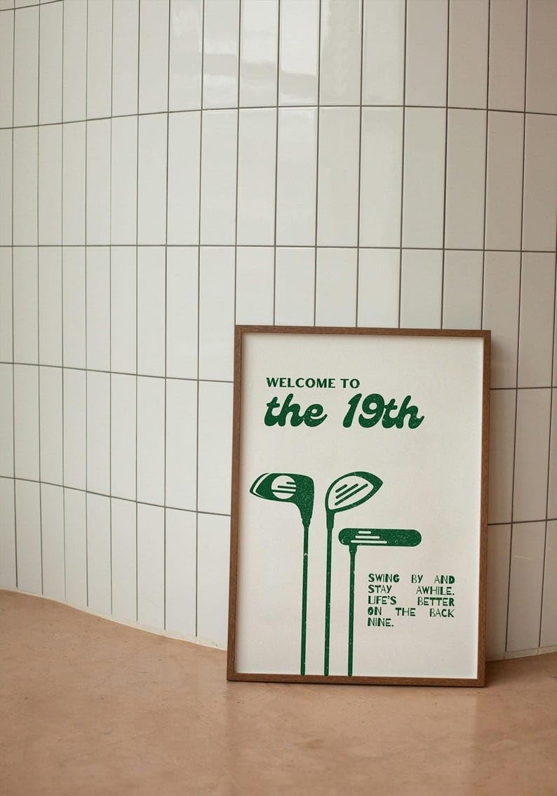 Nationcog Welcome to the 19th Hole Poster, Retro Golf Club Wall Art Print, Vintage Green Typography, Funny Golf Decor for Bar or Man Cave, for Golf Lovers (Unframed) (20x30)