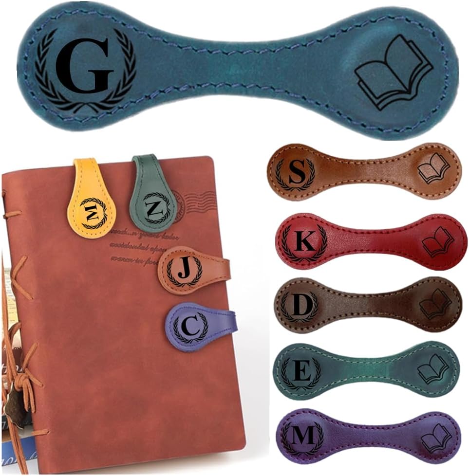 Personlized Magnetic Leather Bookmarks with Initials, Customized Book Marks Clip 26 Letters Bookmark for Reading Women, Men, Kids,Cute Book Markers Meaningful Gift for Book Lovers (Blue, G)