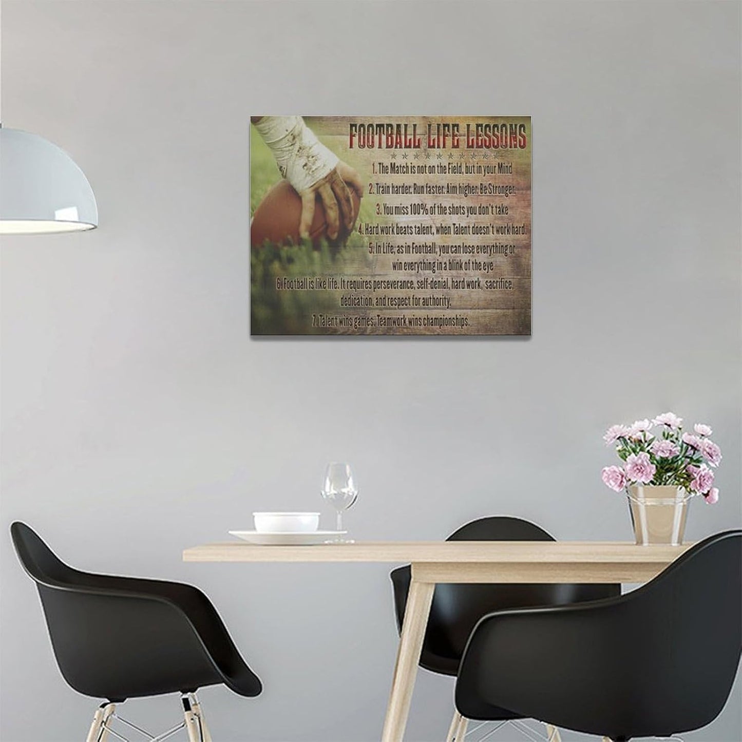 Football Life Lessons Wall Art Pictures Wall Decor Gifts for Football Player Boy Man Football Fan Vintage Football Sports Canvas Painting Print Artwork Framed for Classroom Boy Room Gym Office 20"x24"