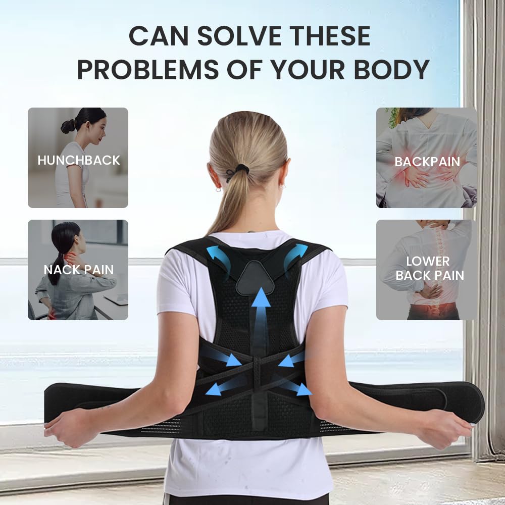 Customizable Comfort Posture Corrector for Women & Men, Upgraded Adjustable Back Brace Gift for Upper & Lower Back Pain Relief, Scoliosis Hunchback Hump Thoracic Corrector PC003