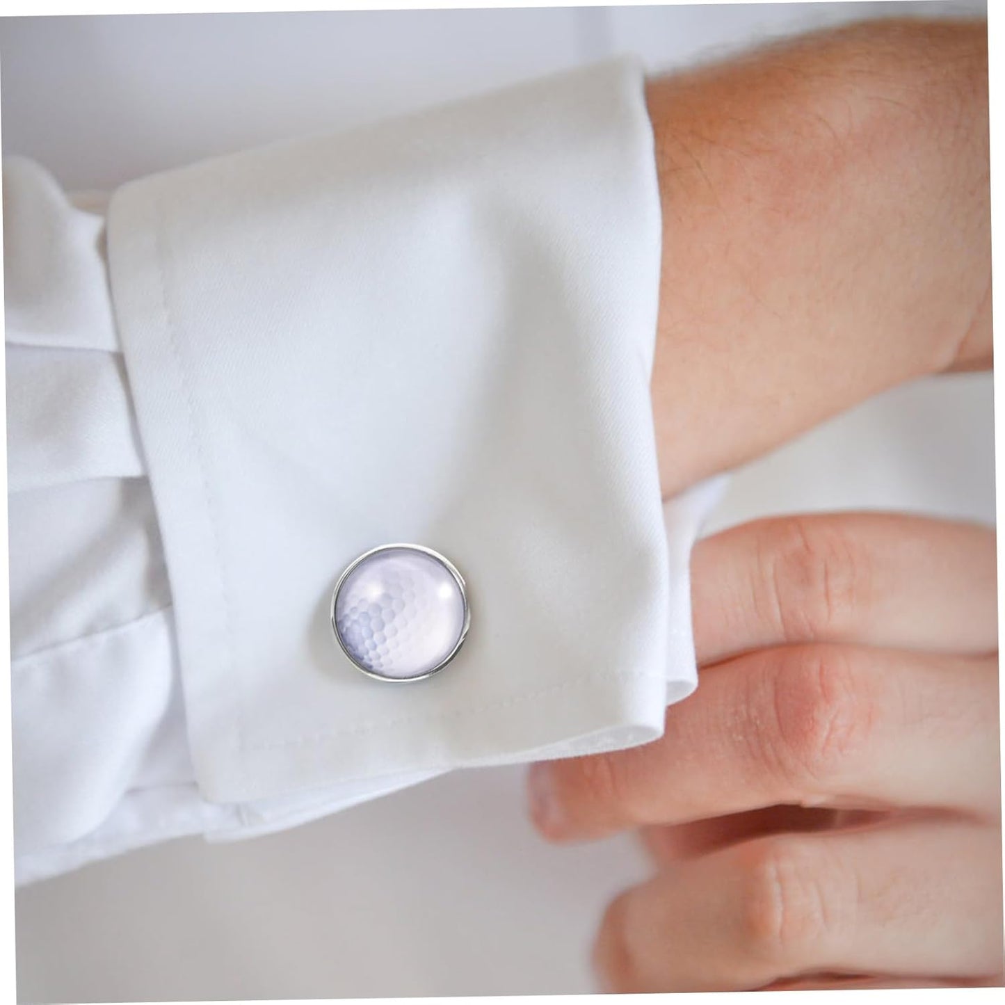 Silver Metal Golf Cufflinks for Men Shirt Accessories with Crystal Glass Gemstone Design Classic and Sturdy Fashion Buttons for Wedding Business and Formal Wear