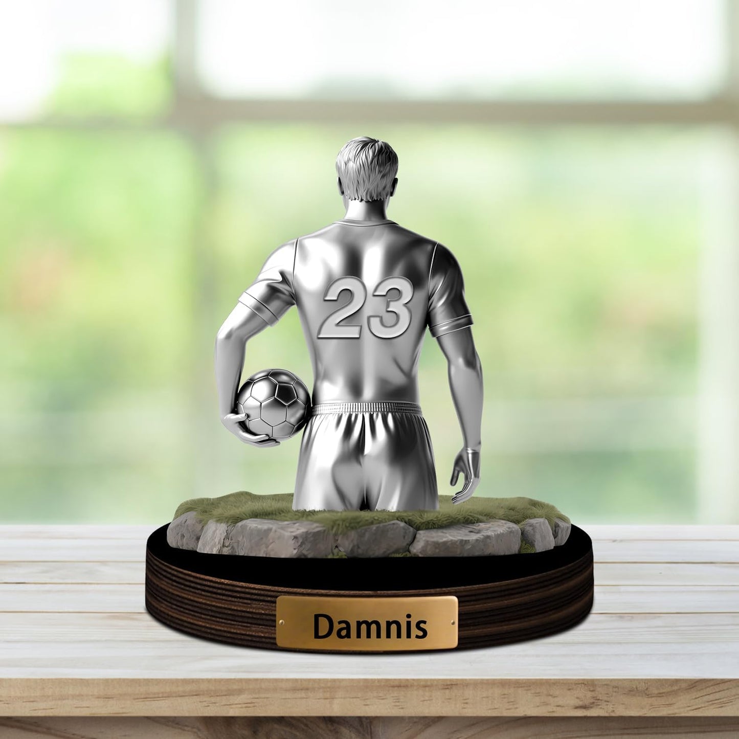 Personalized Soccer Player Desktop Ornament for Bedroom Office Football Sport Desk Name Plate Custom Name Athletes Figurine Sign Sport Lovers Acrylic Plaque Gift for Men Women Soccer Lover