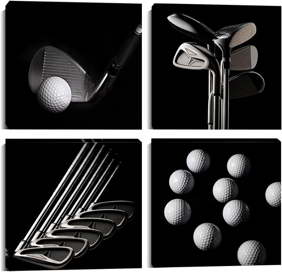 Pankila Golf Pctures Wall Decor Black and White Paintings Golf Canvas Wall Art for Gym Club Living Room Bedroom Home Decorations Painting Framed Artwork Ready to Hang (20''W x 20''H x 4)